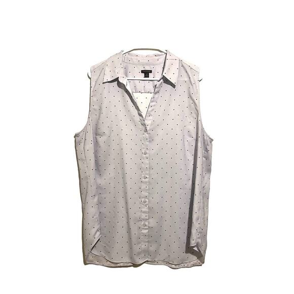 Ann Taylor Top Pale Purple Dots Button Up Sleeveless Polyester Top Size 2X - Picture 1 of 5
